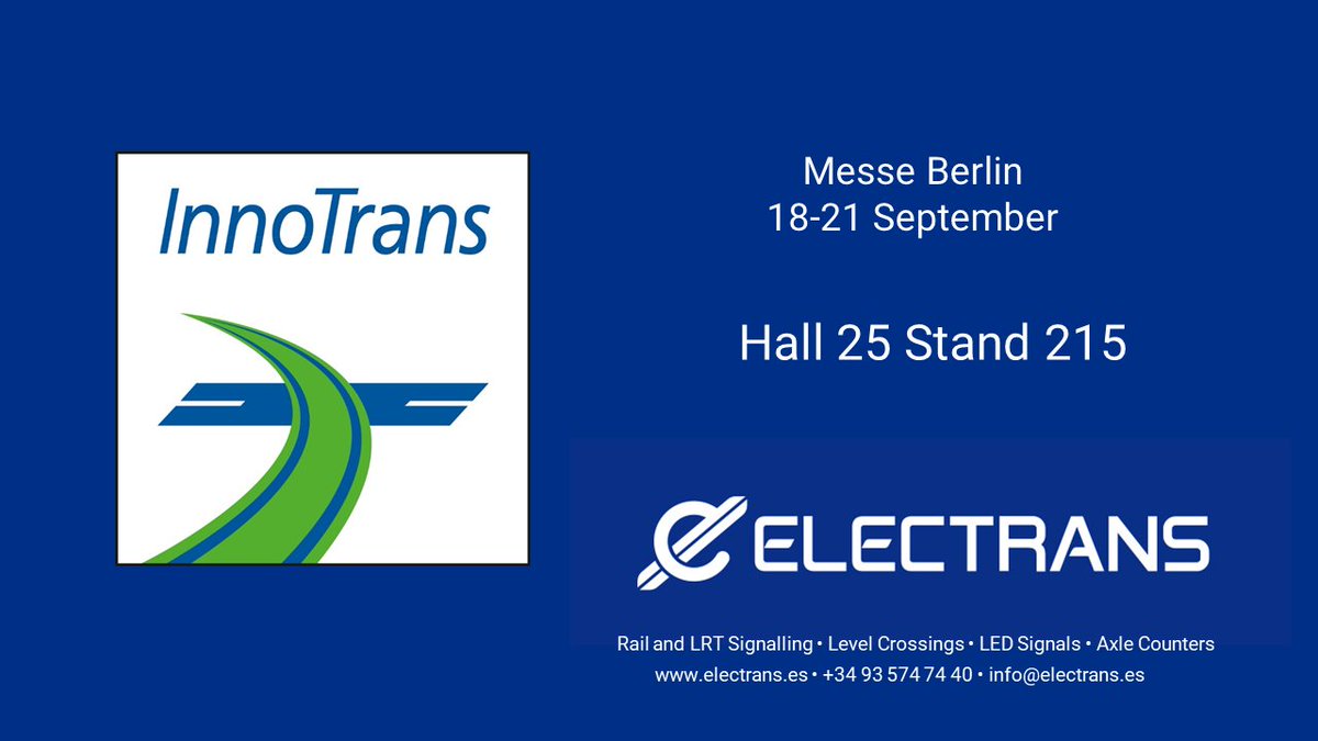Once again ELECTRANS will be present at Innotrans 2018 , taking place in  Berlin from September 18th to September 21st. We will be ready to present our latest product innovations and solutions on rail signalling.
#innotrans2018 #signalling #railwaysignalling #Levelcrossing