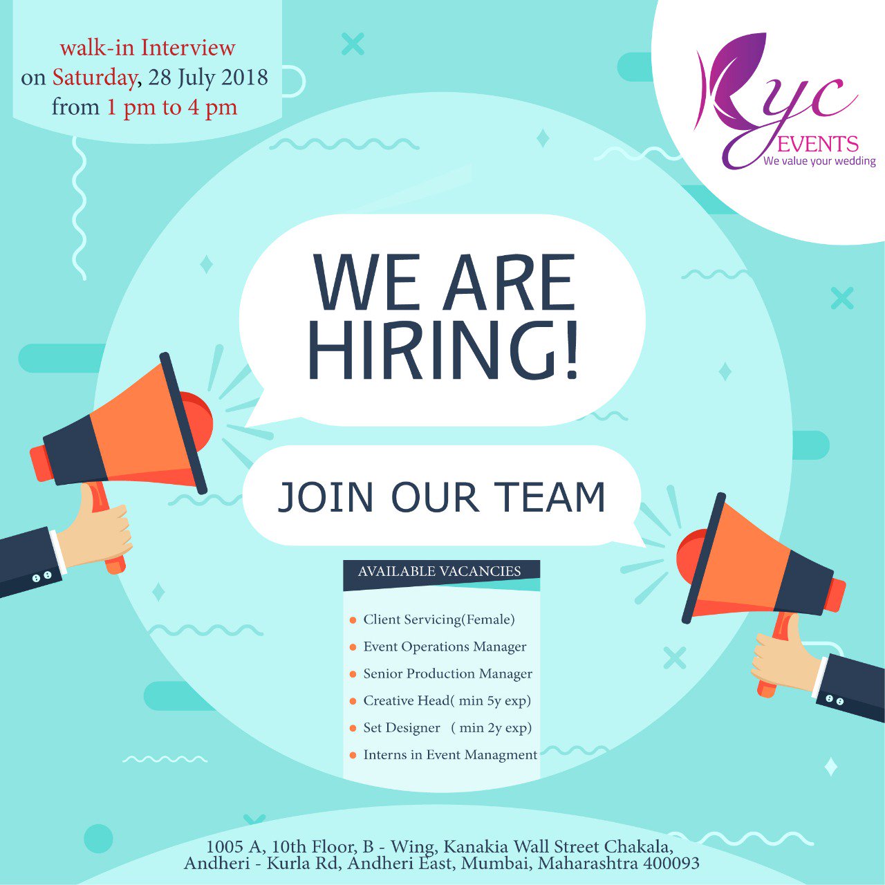 KYC Events on X: &ldquo;We Are Hiring! Have talent and passion towards 