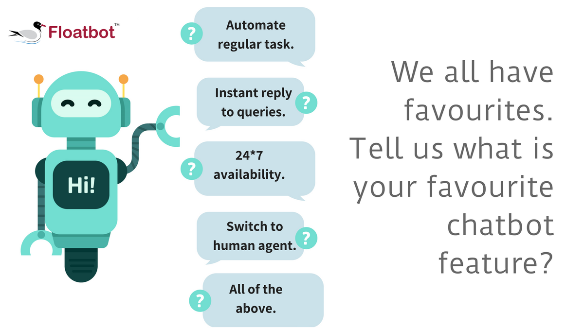 floatbot's tweet photo. We’re waiting for your answer!! 🤖
#Chatbot #Features #TuesdayThoughts #TuesdayThoughts #tellus #automate #instantreply #humanagent #CustomerExperience #CustomerService #customesupport https://t.co/z5ww2AJ27U