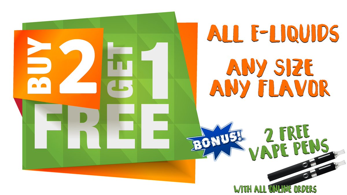 VapeAndBeyond's tweet photo. BUY 2 GET 1 FREE
ANY SIZE, ANY FLAVOR

💥2 FREE VAPE PENS WITH EVERY ONLINE ORDER💥 **TODAY ONLY**

Order Online  **https://t.co/ZPXEVfIbfX**
- Free Shipping in Canada over $50

FREE 100ML BOTTLE OF RASPBERRY CHEESECAKE FOR 5 TWITTER USERS WILL BE CHOSEN AT THE END OF TODAY. https://t.co/6PdYRuapMn