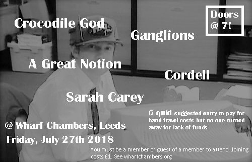 scenebetterdays's tweet image. Just 3 days until we host Crocodile God, @ganglionsband , @agreatnotionuk , Cordell and Sarah Carey at @WharfChambersCC ! What better way to spend your Friday night?

facebook.com/events/4612304…