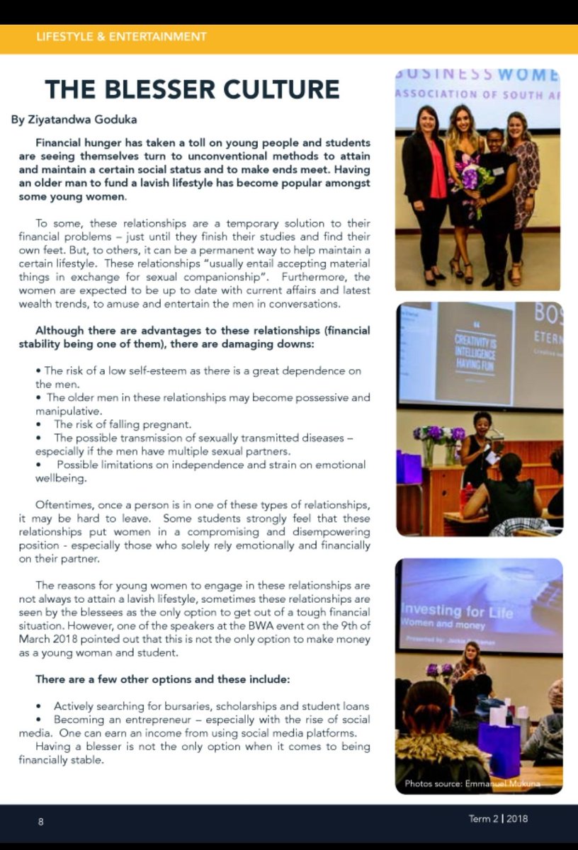 DrMikaelaDeV's tweet photo. A recent article on the #bwasc event #CurseOfTheBlesser at @MandelaUni as we taught ladies how to achieve and maintain financial sustainability without compromising their morals #WomeninBusiness #Businesswomen #chairperson #students #BWAStudentChapter https://t.co/ZxYXV67NpV