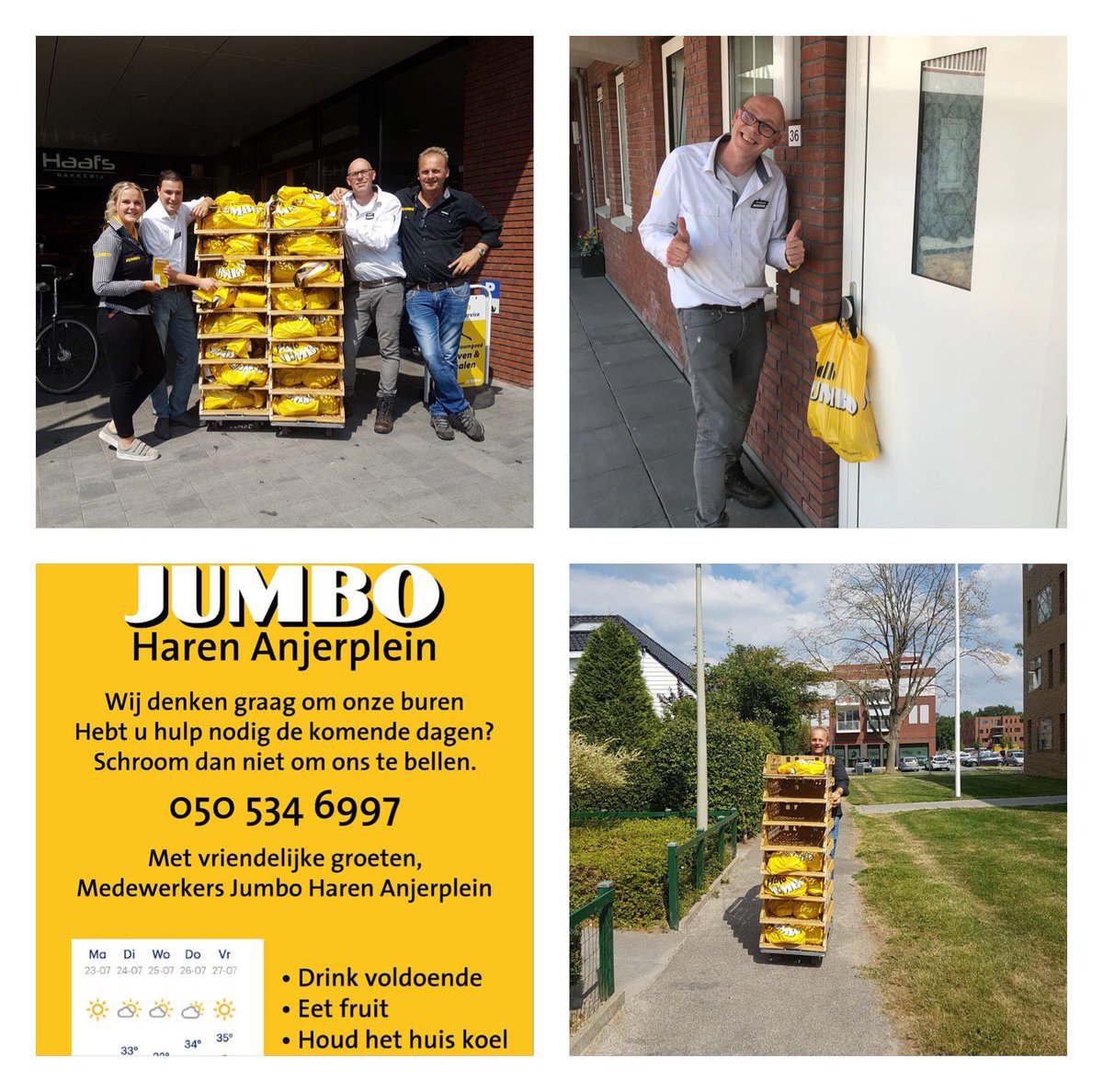 We zorgen goed voor onze buren.
Vandaag bij 80 oudere buren een overlevingspakket bezorgd #hittegolf #jumbo #servicemeteengliimlach