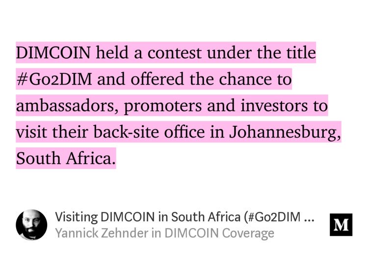 YannickZehnder's tweet photo. Grab a beer and read my latest article “Visiting DIMCOIN in South Africa (#Go2DIM Roundup)” by Yannick Zehnder https://t.co/i7MohdSHOt https://t.co/vSD60Iy6nF