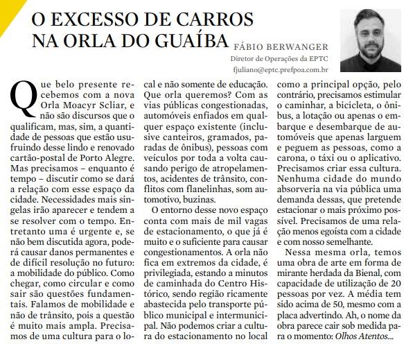 EPTC_POA's tweet image. Confira o artigo do Diretor de Operações da EPTC, Fábio Berwanger, na @GauchaZH