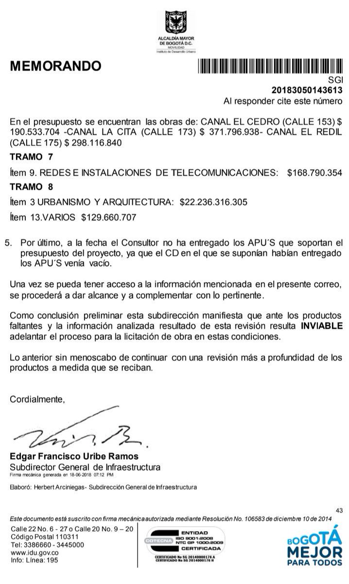 EdmundoLoGu's tweet photo. @PGN_COL: ¡INVESTIGUEN!
INGETEC (la de HidroItuango) debió entregar diseños de TM7 en noviembre de 2017.
Tras graves incumplimientos y 4 prórrogas (interventoría exigió sancionarlos), a 18 de junio de 2018, 12 días de vencido último plazo, INCUMPLIERON EL CONTRATO. #TM7Inviable https://t.co/I9X7kLDLIS