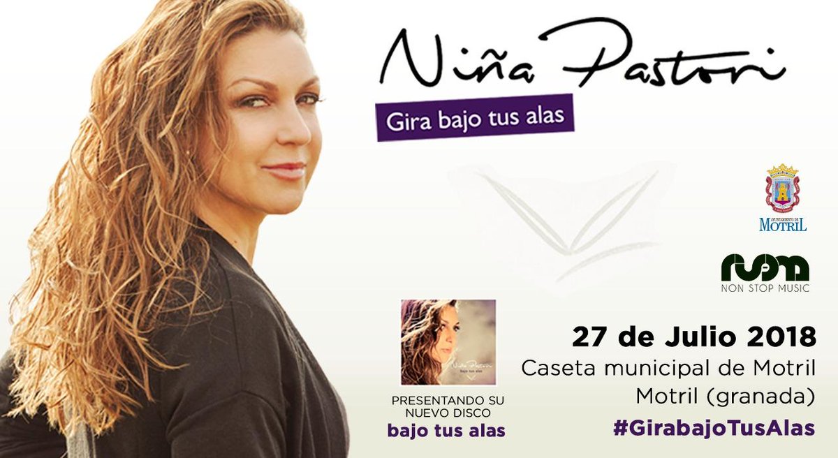 Niña Pastori <a href="/npastorioficial/">Niña Pastori Oficial</a> regresa con su mirada más personal en #BajoTusAlas, su nuevo trabajo.
El viernes 27 de Julio estará en #concierto en la Caseta Municipal de #Motril (#Granada) #GiraBajoTusAlas

➡ quehagogranada.blogspot.com/2018/07/nina-p…