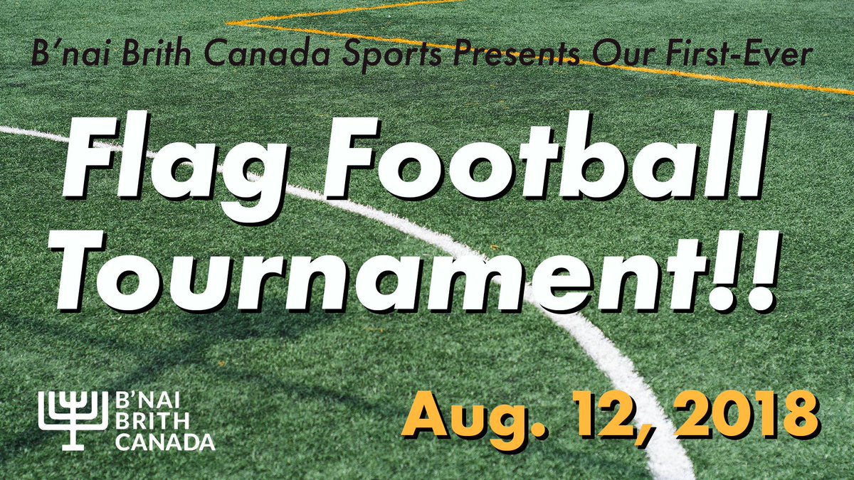 bnaibrithcanada's tweet image. The first-ever B'nai Brith Canada Flag #Football Tournament in #Toronto is shaping up to be a resounding success! 🏈🏈🏈

For registration and inquiries, please email jbenjamin@bnaibrith.ca or call (416) 633-6224 x 119. Takes place on SUNDAY, AUGUST 12!!!