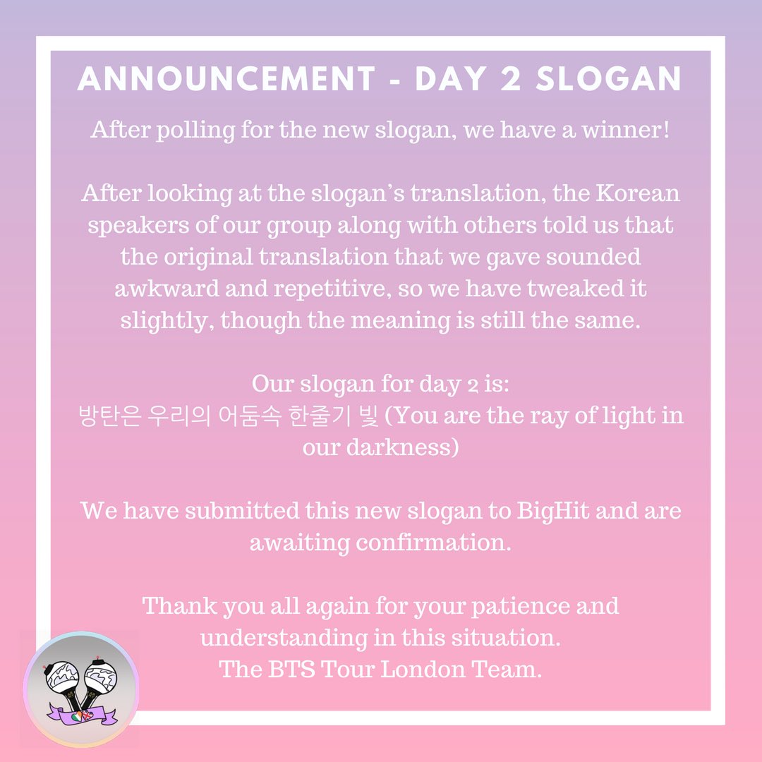 Bts Tour London On Twitter Announcement The New Slogan For Day