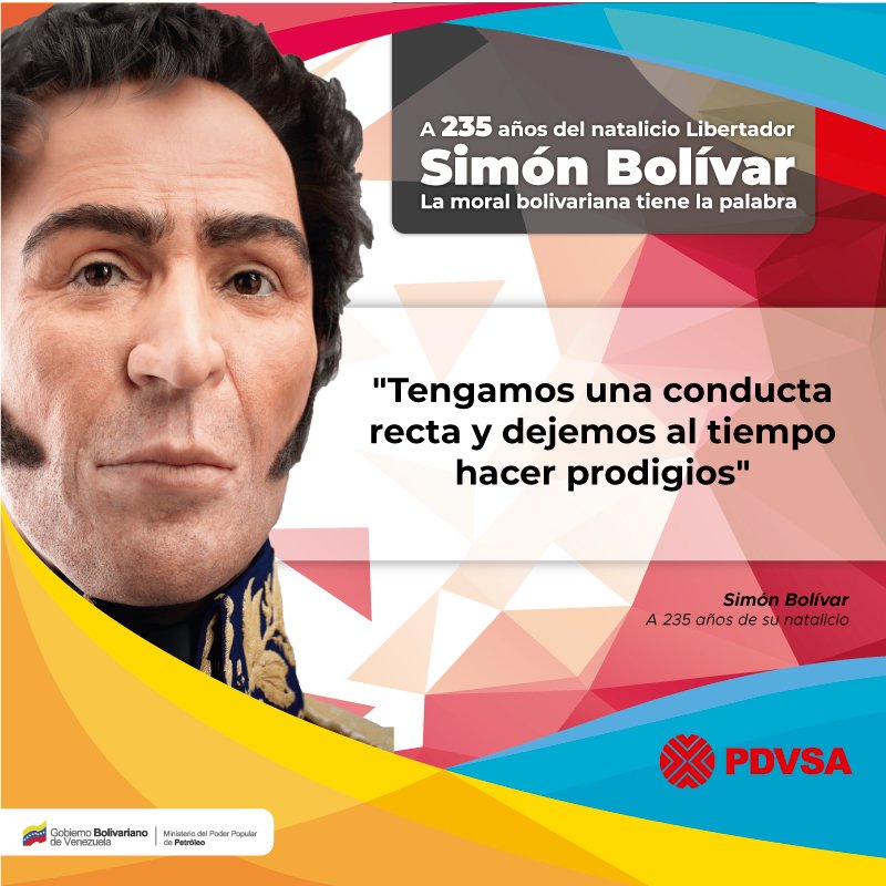 PDVSA's tweet photo. 🇻🇪El Libertador Simón Bolívar durante su lucha histórica y emancipadora, empleó como principal arma la ética y moral para quienes aguerridamente lo acompañaban en cada batalla y victoria.

#LibertadorDeAmérica https://t.co/GI7I66gZ6W