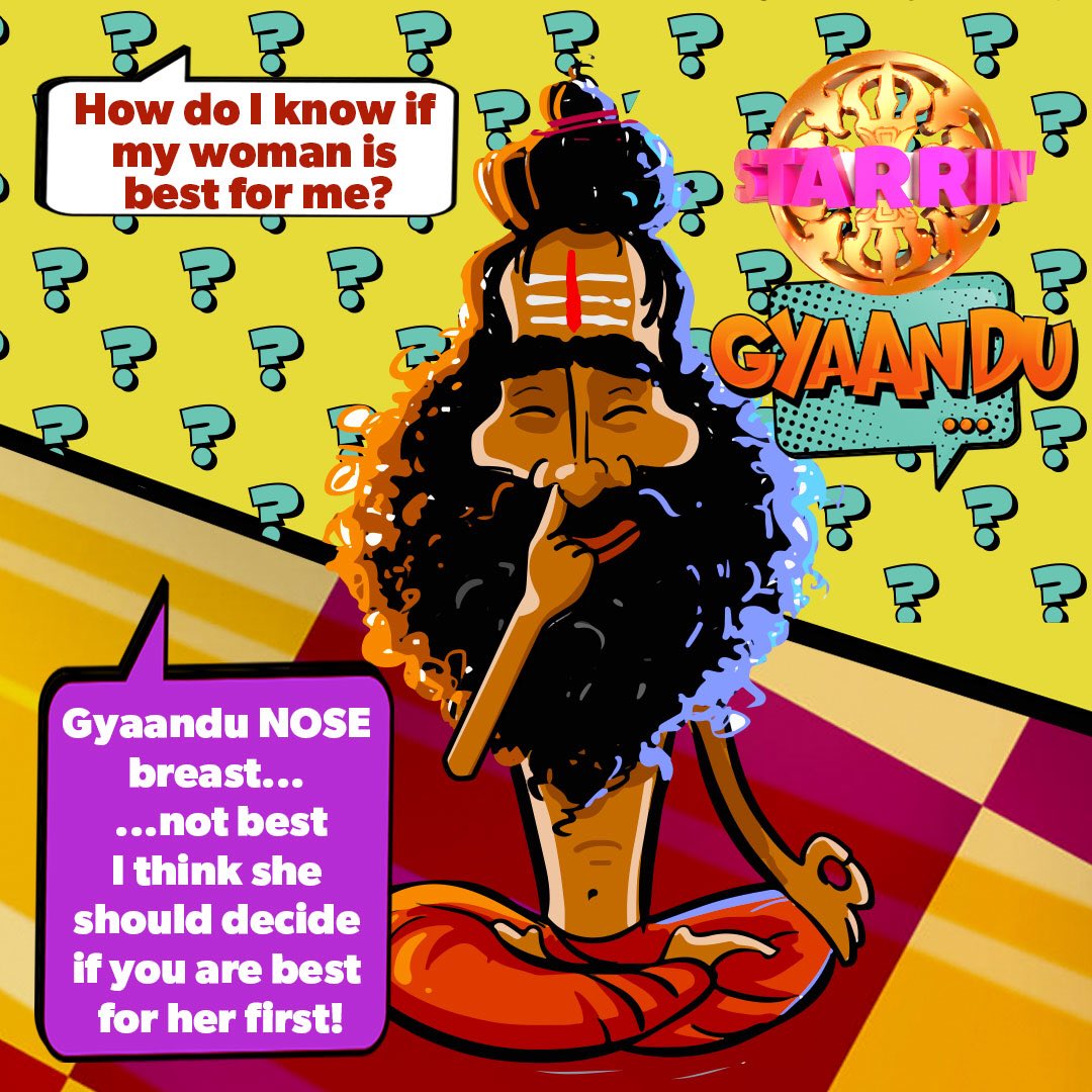 Ask <a href="/gyaandu/">Gyaandu</a> anything! #love #comedy #funny #advice #NoGyaan Gyaan from <a href="/gyaandu/">Gyaandu</a>. Follow <a href="/StarrinWorld/">Starrin' World</a> <a href="/StarrinBlac/">Starrin' Blac</a> <a href="/StarrinX/">Starrin' X</a> for #laughter #mad #crazy #insane #masti #MuhBandh #maza #enjoy #celebrate #starrin #gyaan #NoOffence #NoMind #badmaash #jokes #jokers #lol #NoFear #happy