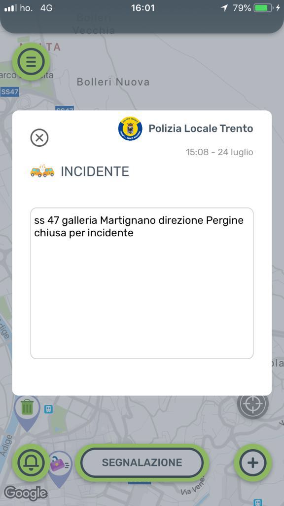 shellyapp_co's tweet photo. ATTENZIONE A #TRENTO Segnalato sull'app @shellyapp_co alle ore 15:08 dalla Polizia Municipale #incidente in galleria a Martignano. La strada è chiusa #news #shellyapp https://t.co/Q4lOrY0agE