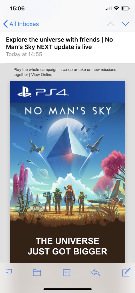 chrisouthern's tweet photo. @NoMansSky Just recived this emailllll still not updateinh tho https://t.co/KBIpqEWUu0