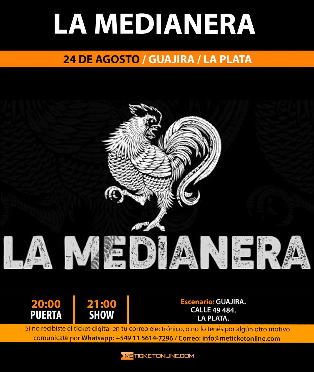La Medianera se presenta el Viernes 24 de Agosto en Guajira - La Plata
Anticipadas Online por <a href="/MeTicketOnline/">Meticketonline</a> - meticketonline.com
📲🎟🎫