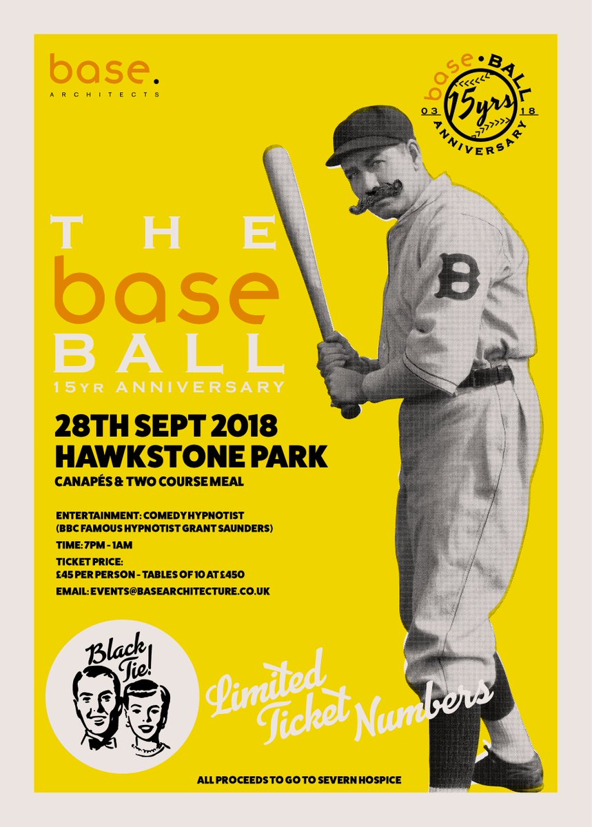 basearchi's tweet photo. Well it is #charityTuesday and it would be rude not to mention it..... our 15th anniversary party is this September and we'd love for you to join us!
Come along to #TheBaseBall! https://t.co/EJiKHsmiwR
All proceeds @severnhospice
#TheBaseBall #15yearsanniversary https://t.co/X5VfWlvGRk