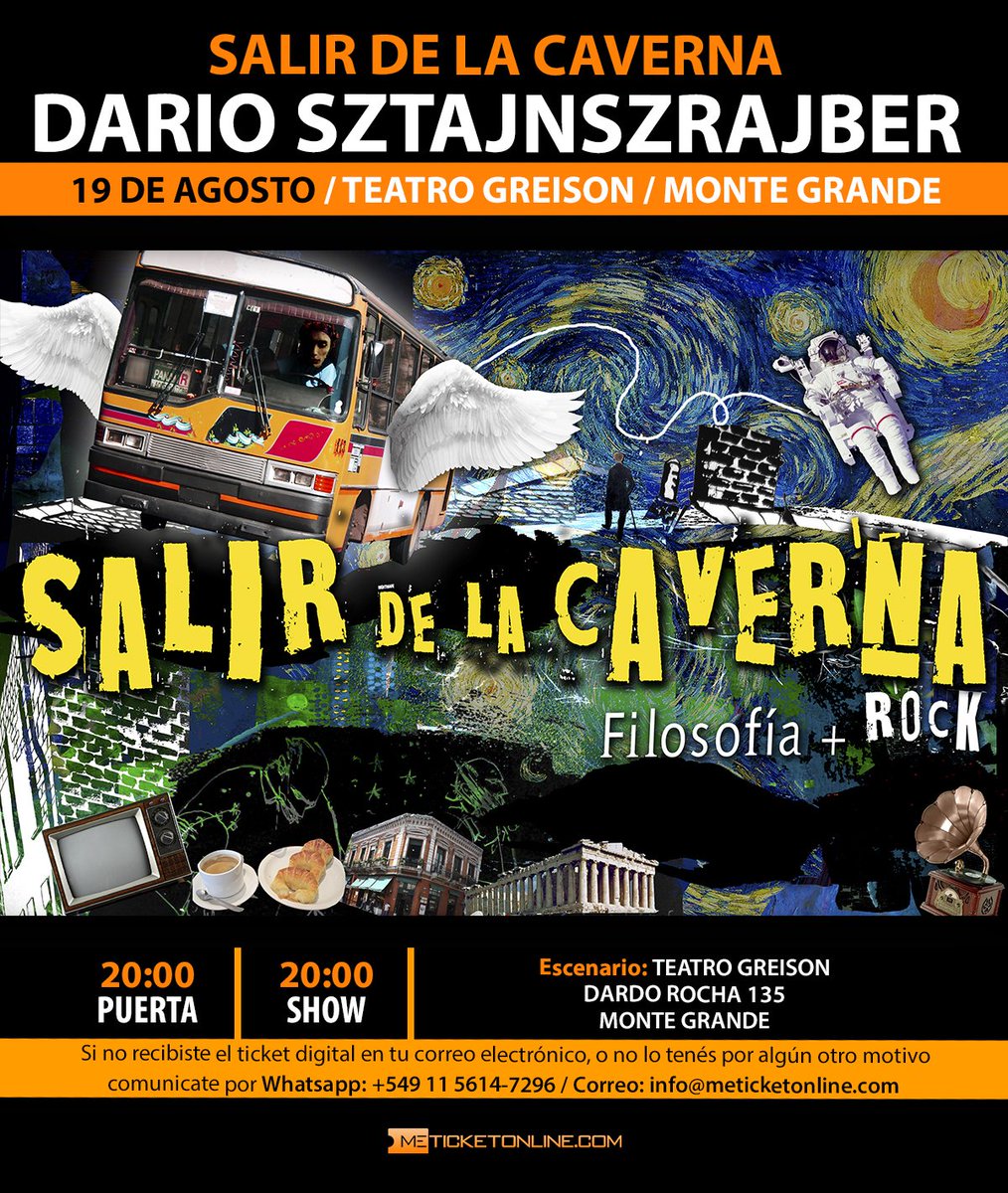 El 19 de Agosto <a href="/sztajnszrajber/">Dario Sztajnszrajber</a> se presenta en <a href="/GreisonTeatro/">Teatro Greison</a> con su espectáculo de filosofía y música #SALIENDODELACAVERNA
Las entradas ya están a la venta por <a href="/MeTicketOnline/">Meticketonline</a>
📲🎟🎫🎟📲
<a href="/Fiesta_Limon/">Limón Producciones</a> <a href="/PrensaLimon/">𝕻𝖗𝖊𝖓𝖘𝖆 𝕷𝖎𝖒ó𝖓 🍋</a> 
Link de Compra --->goo.gl/gokdG6