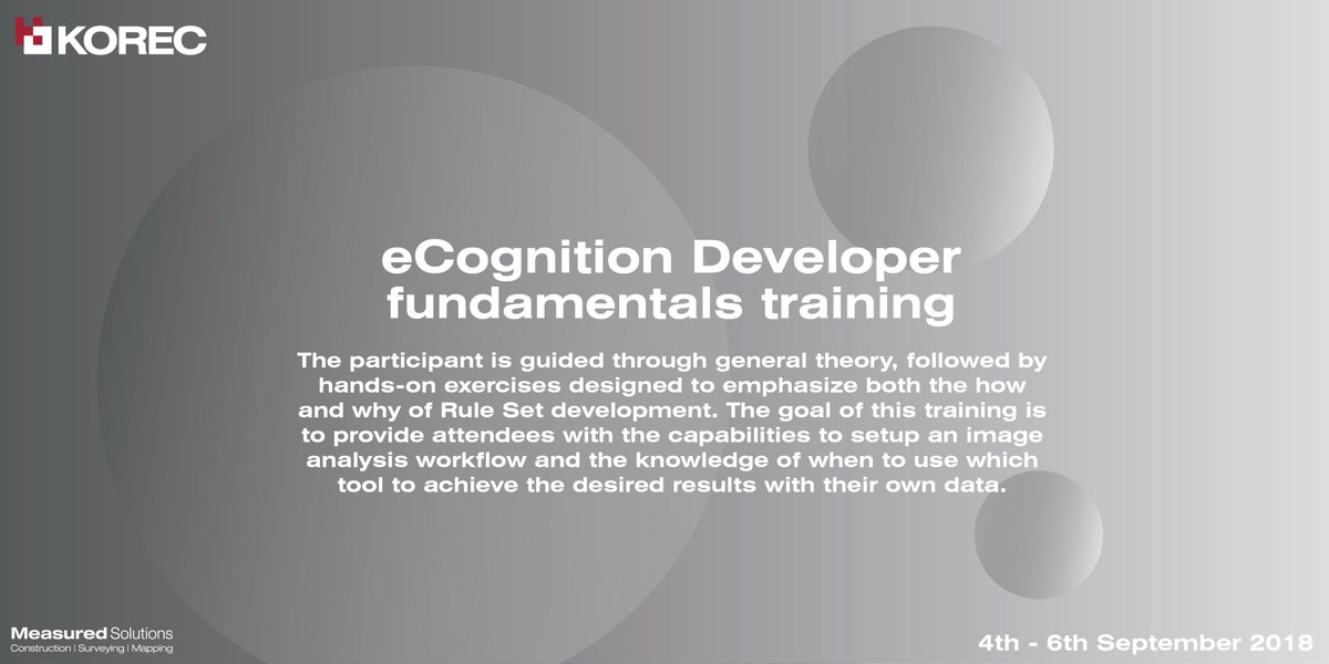 KORECGroup's tweet image. eCognition Training Course is taking place this September 4-6th. Book your place now in our Huntingdon office. Click here for more info: bit.ly/eCogtraining #Trimble #eCognition #GIS #OBIA