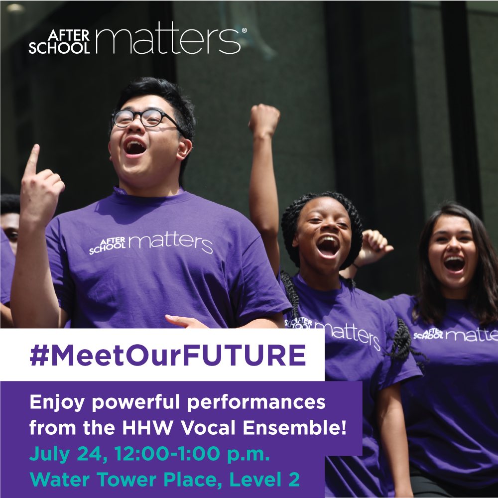 AftrSchoolMttrs's tweet photo. Experience Chicago’s talented teens while you shop! Our HHW Vocal Ensemble will perform at the Water Tower Place today! #MeetOurFUTURE #TeensMATTER https://t.co/SiGdXTQJ7f