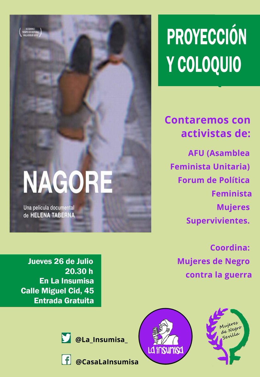 📽 Este jueves 26 de Julio proyectaremos el documental "Nagore" de <a href="/HelenaTaberna/">Helena Taberna</a> a las 8,30 de la noche. Como siempre entrada gratuita. Y contaremos además para el tradicional coloquio con activistas de diferentes colectivos feministas. No te lo pierdas. 👇👇👇