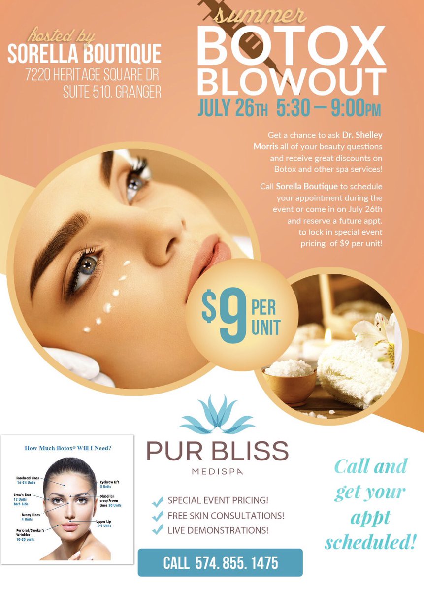 SorellaGranger's tweet photo. If you have never tried Botox before but are even the slightest bit curious, this event is a great time to try it out, get an expert opinion customized for your specific concerns, or just stop by to watch the process.  Share this post and be entered to win a Botox treatment. https://t.co/8XwUJkE5GE