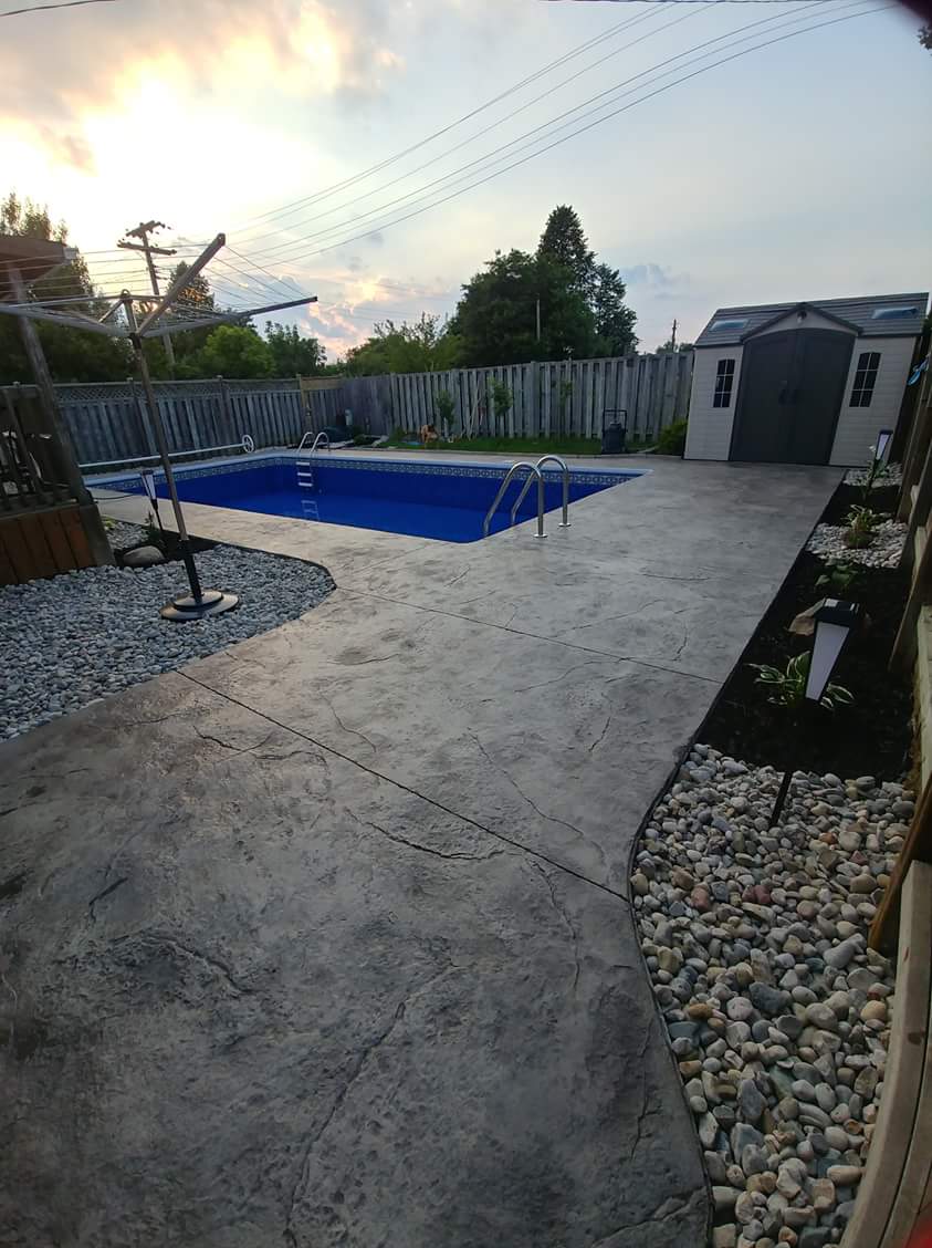 Interstar Materials Happy Customer In Ontario Canada Sent These Pics Of Her Beautiful Pool Deck Made With Interstar Products Concretecolor Stampedconcrete Decorativeconcrete Pooldays Summertimefun T Co j9zjp3yk