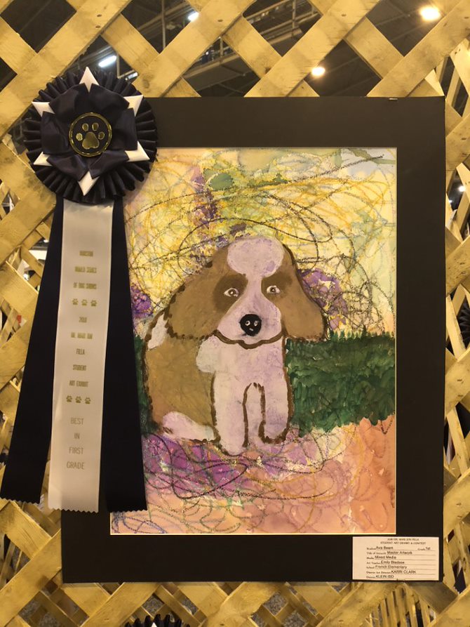 FrenchKISD's tweet photo. Congratulations to French student, Ava Beam. Her art work was a winner in The Houston World Series of Dog Shows. Beautiful job Ava! #kleinisd #kleinfinearts https://t.co/7Ah7FXB69Q