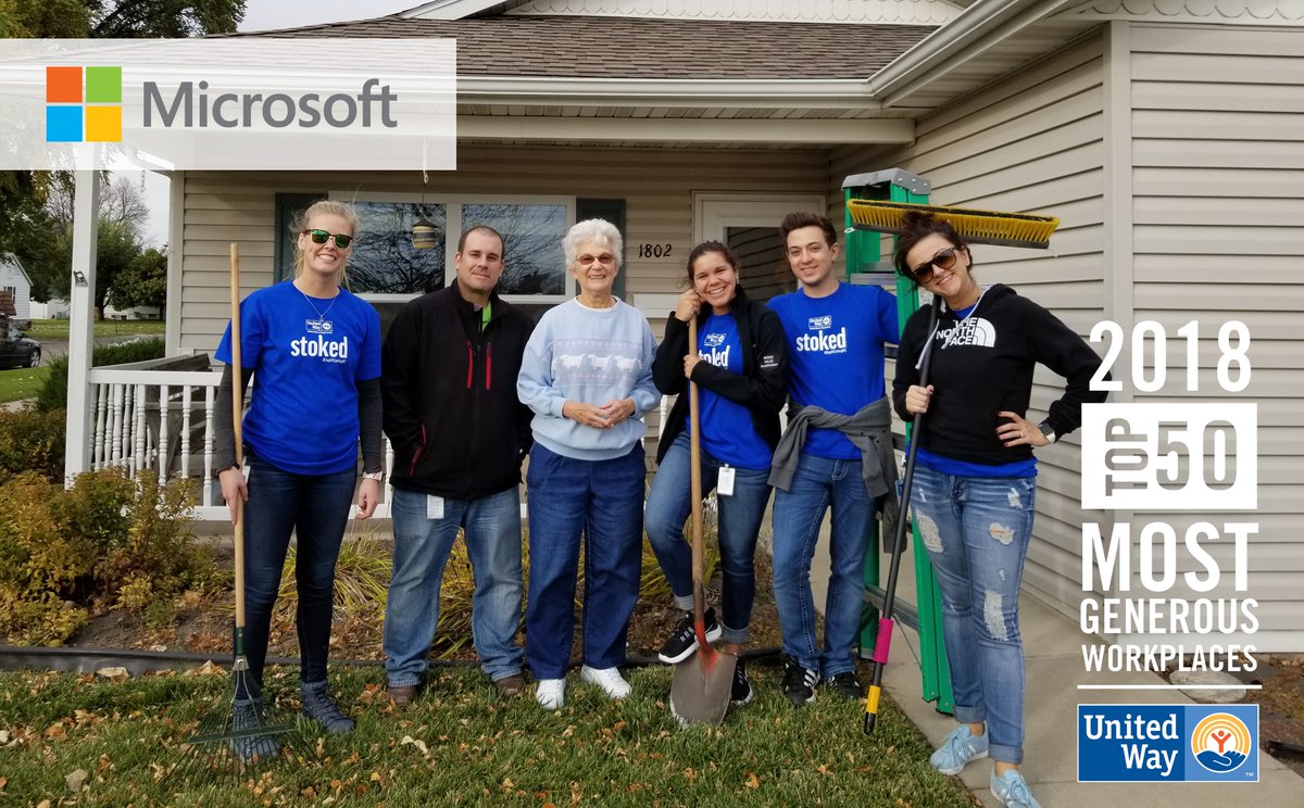 UnitedWayFargo's tweet photo. #Top50Tuesday S/O to @MSFTFargo this week! Giving is at the core of @Microsoft's culture &amp; they empower every person and organization on the planet to achieve more! From Day of Caring volunteering to being a 2018 LIVE UNITED Partner, you are a Force for Good! #LIVEUNITEDCassClay https://t.co/kntTUPbsxn