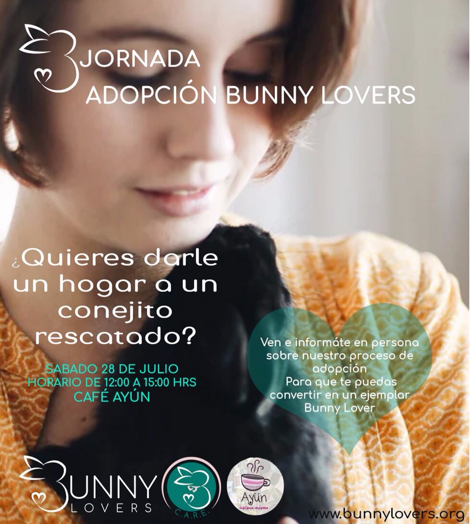 BunnyLoverscl's tweet photo. No te pierdas la oportunidad de #adoptar a un #conejito rescatado. Ven e infórmate de todo lo que necesitas saber para convertirte en una #Mamineja o #Papineja este sábado 28/07 a las 12:00 hrs en @cafeayun (P.Lautaro Ferrer 3217, Providencia) #BunnyCARE #AdoptaNoCompres https://t.co/vEG1joJcEL