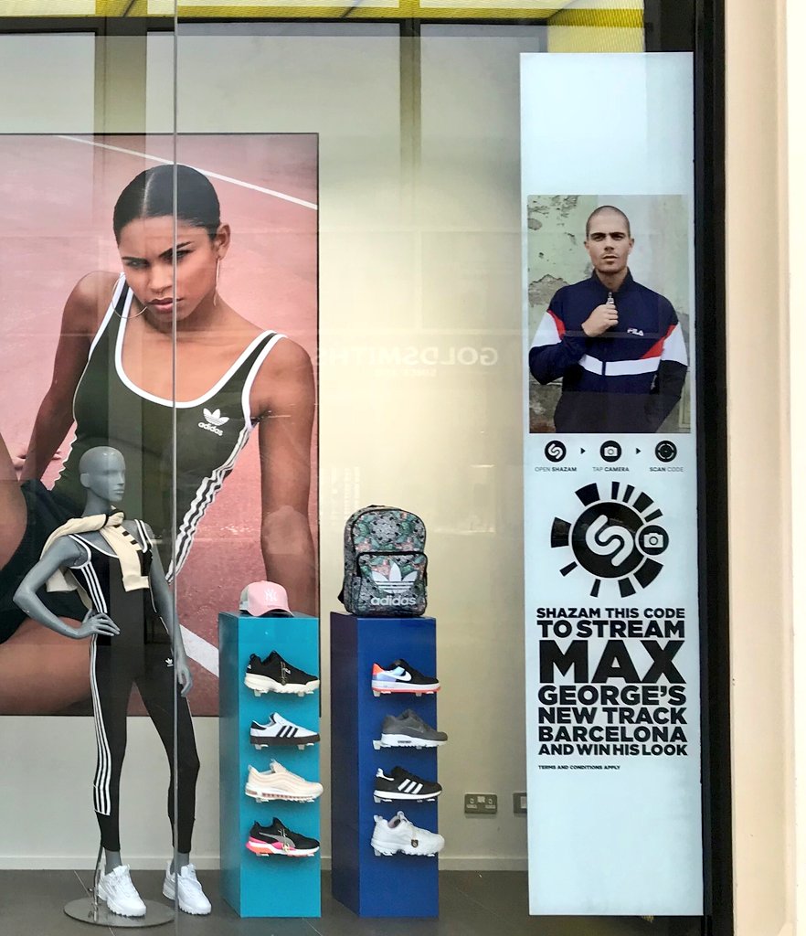 MaxGeorge's tweet photo. 👀 pssst if you see one of these posters at @JDOfficial and Shazam the code, you get a chance to win my look! @Shazam #Barcelona https://t.co/NjYLoVi1yo