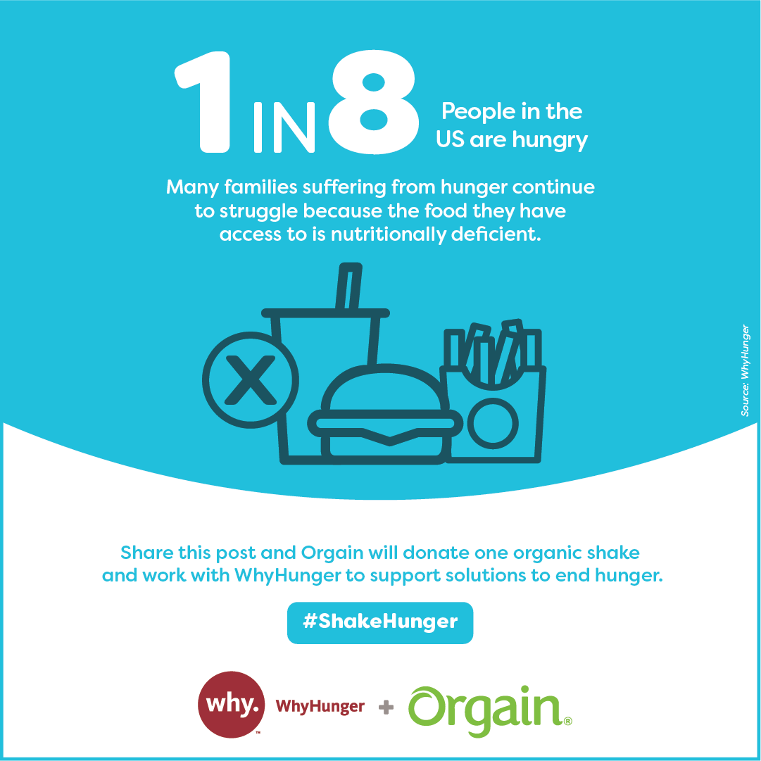 DrinkOrgain's tweet photo. 1 Share=1 Shake! RT to share this image with the tag #ShakeHunger & we'll donate a shake. We've already donated over 50k Organic Nutrition Shakes to food banks nationwide and YOU can help us give more! Visit
https://t.co/WrgjHwdCER for more! https://t.co/6N937pLaWe