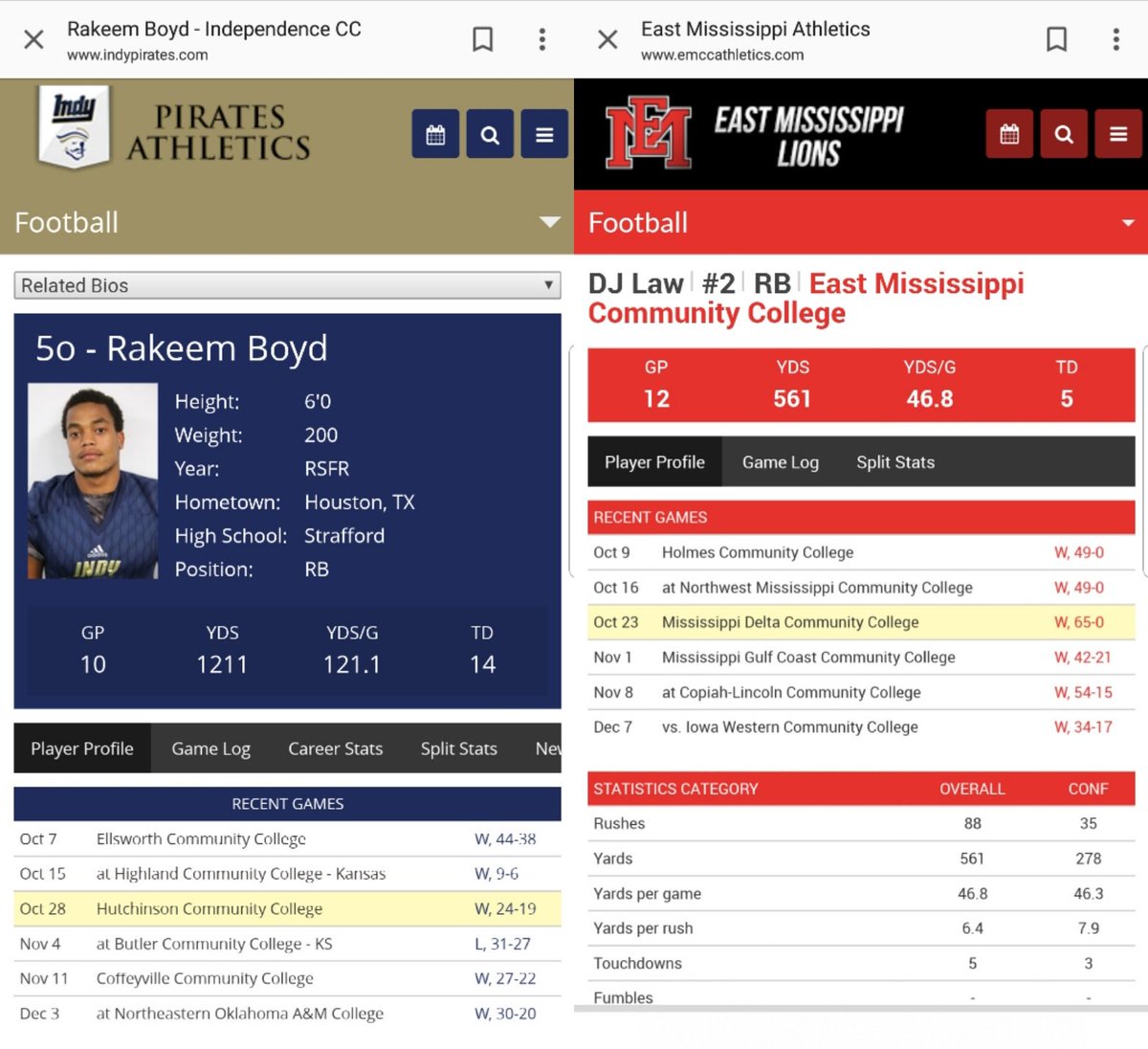 COACH_BWAY's tweet photo. These dudes arguing over who the better #LastChanceU running back is...

DJ Law from EMCC or @boyd_rakeem from Indy...

Is it really a contest though? https://t.co/Pq9maBXeQS