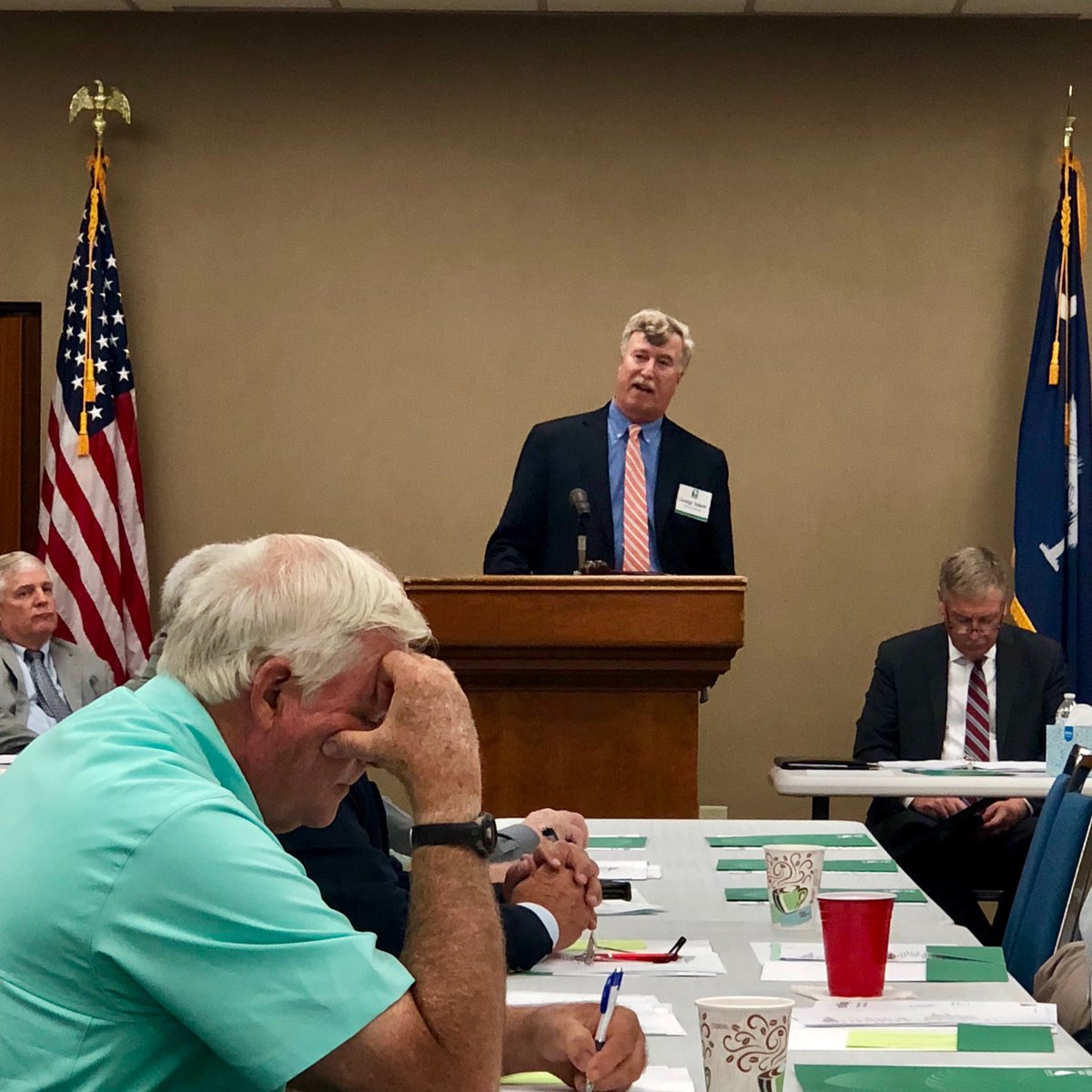 BHParr's tweet photo. Dr. George Askew thanked SCFB Board for their support of Clemson today and updated them on important things going on at the University. https://t.co/2Ycbv7bDk9