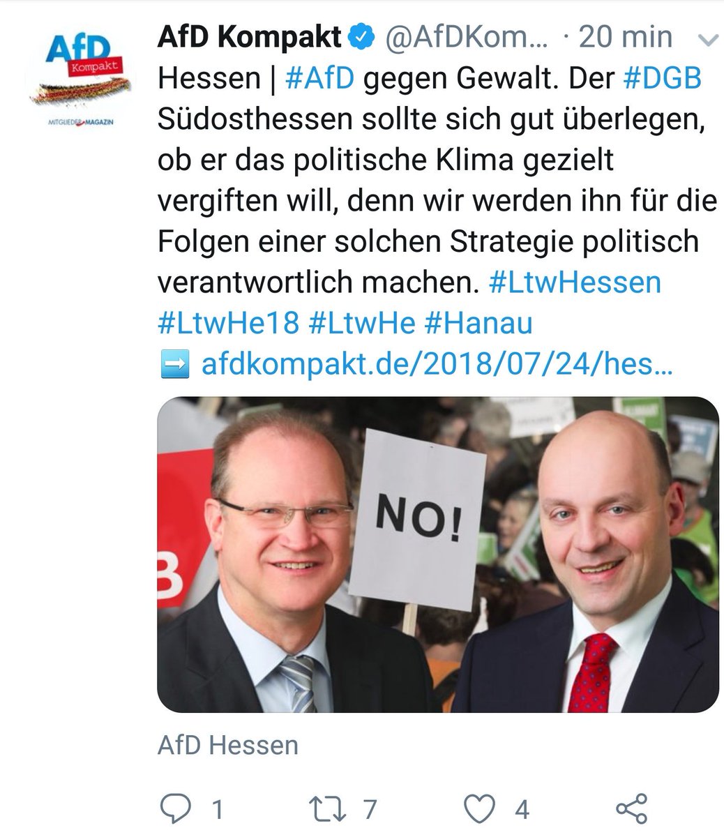 FckUElonFascist's tweet photo. Nach dem Angriff auf einen Genossen des #DGB in #Hanau will die #AfD die Gewerkschaft zur Rechenschaft ziehen. Wir ahnen wohin das führen kann. Nazis haben schon mal Gewerkschaften verboten und deren Mitglieder ermordet. #NieWieder #noafd #fcknzs https://t.co/yIIdaI6OZL