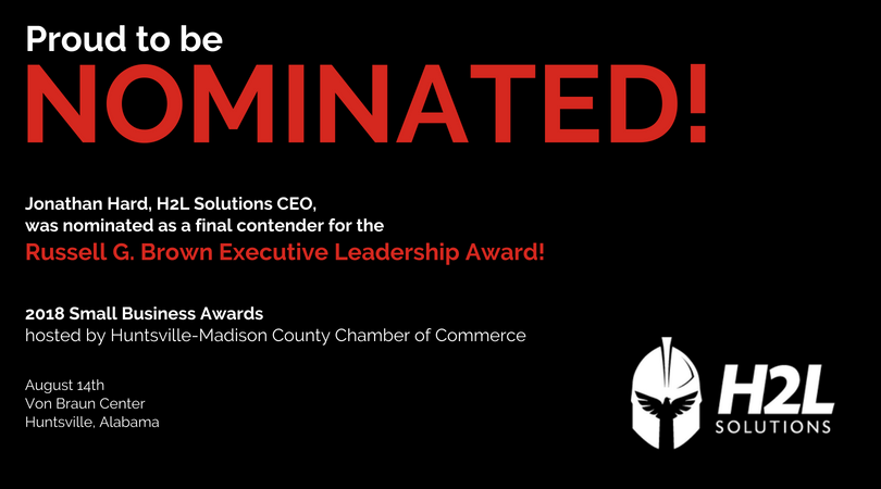 H2LSolutions's tweet photo. NOMINATED! (and we're thrilled!)
H2L Solutions CEO, Jonathan Hard has been nominated as a final contender for the Russell G. Brown Executive Leadership Award!
Final winner will be announced at @huntsvillealcoc Small Business Awards!
#WinningLeadership #H2LSolutions https://t.co/hI9HOSfTMU