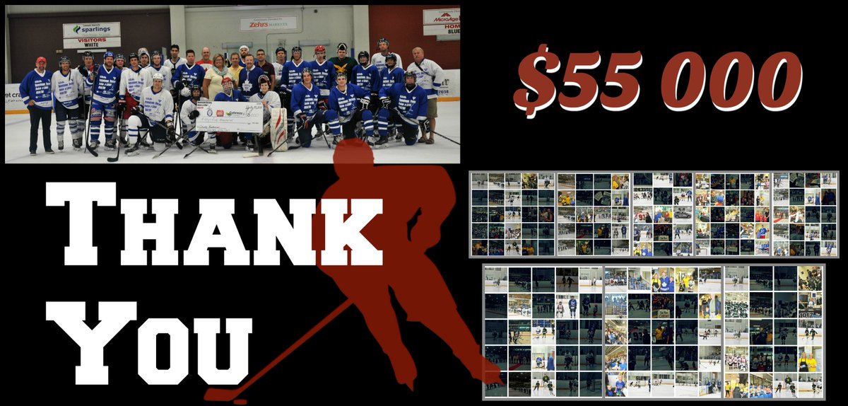 $55 000+ raised. 1000+ tickets printed. 80 silent auction donations. $3300+ in 50/50 tickets. 150+ pucks chucked. 50+ volunteers. 28 players. 3 deserving causes. Infinite support from a countless number of you. And yet, all we can come up with is 2 words: Thank you. #hth5