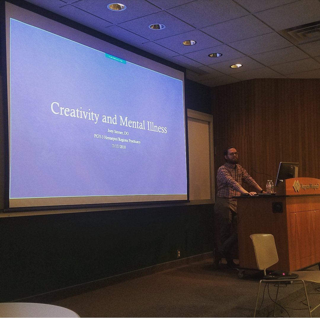 Hennepin Health and Regions Psychiatry Program (@hennregionspsyc) on Twitter photo "You're only given a little spark of madness. You musn't lose it" - Robin Williams... a quote from Dr. Joey Sterner's Grand Round presentation about "Creativity and Mental Illness" . Is there a link? What does the research say? 🧠🌟🎨📕 #psychiatry #creativity <a href="/RegionsHospital/">Regions Hospital</a> "You're only given a little spark of madness. You musn't lose it" - Robin Williams... a quote from Dr. Joey Sterner's Grand Round presentation about "Creativity and Mental Illness" . Is there a link? What does the research say? 🧠🌟🎨📕 #psychiatry #creativity <a href="/RegionsHospital/">Regions Hospital</a>