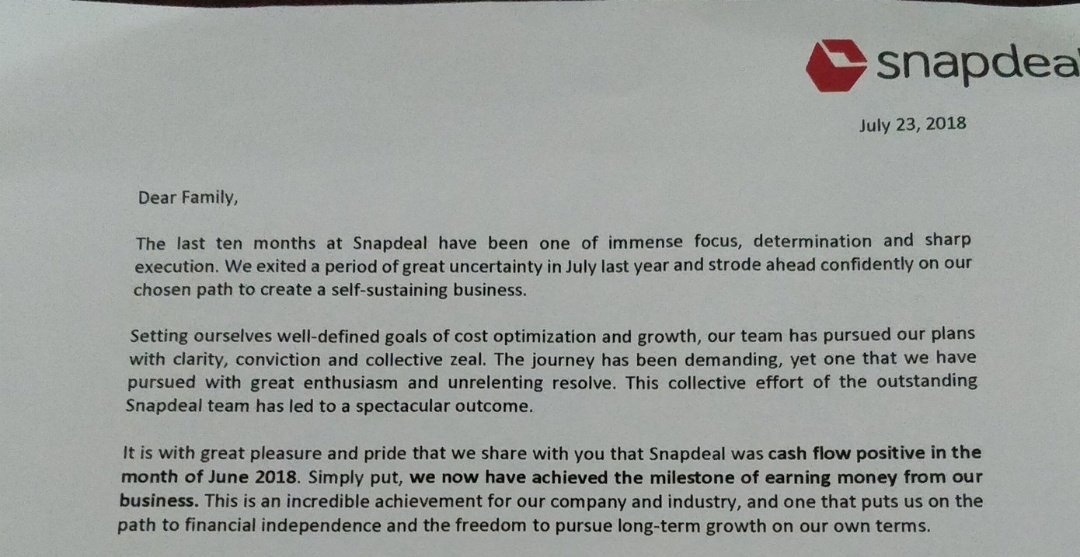 theAdityaVarma's tweet photo. Delighted to hear from @Snapdeal they're cash flow positive! @rohitkbansal So now I know my big brother was actually working during Friday nights :P  #SnapBeDealin https://t.co/vpc9rQHqcy