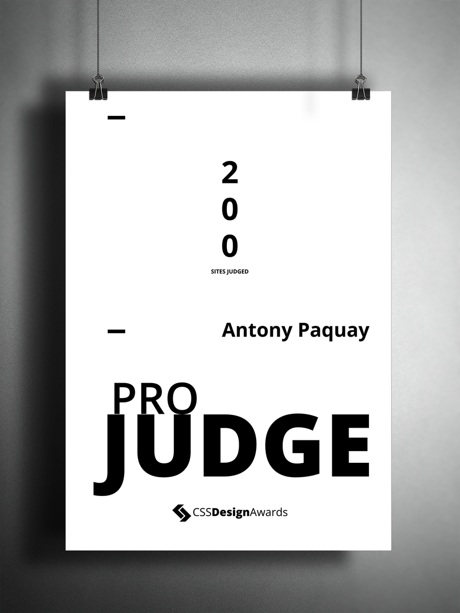 antonypaquay's tweet photo. Hey @cssdesignawards ! I have received my first certification, thank you a lot, let's continue for the next step #cssdaJudge #cssdaJpanel #webdesign #ux #ui https://t.co/Nd6JjkvBxW