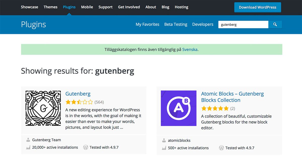 AtomicBlocks's tweet image. Holy cats! We’re showing up right next to Gutenberg on the WordPress.org repo. I guess we’re doing something right!