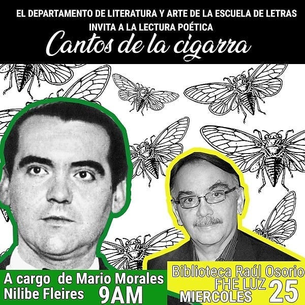 #Mañana no te pierdas esta lectura poética en la Facultad de Humanidades y Educación "Cantos de la cigarra" con los profesores de la escuela de Letras Luz. Entrada gratuita 9AM.