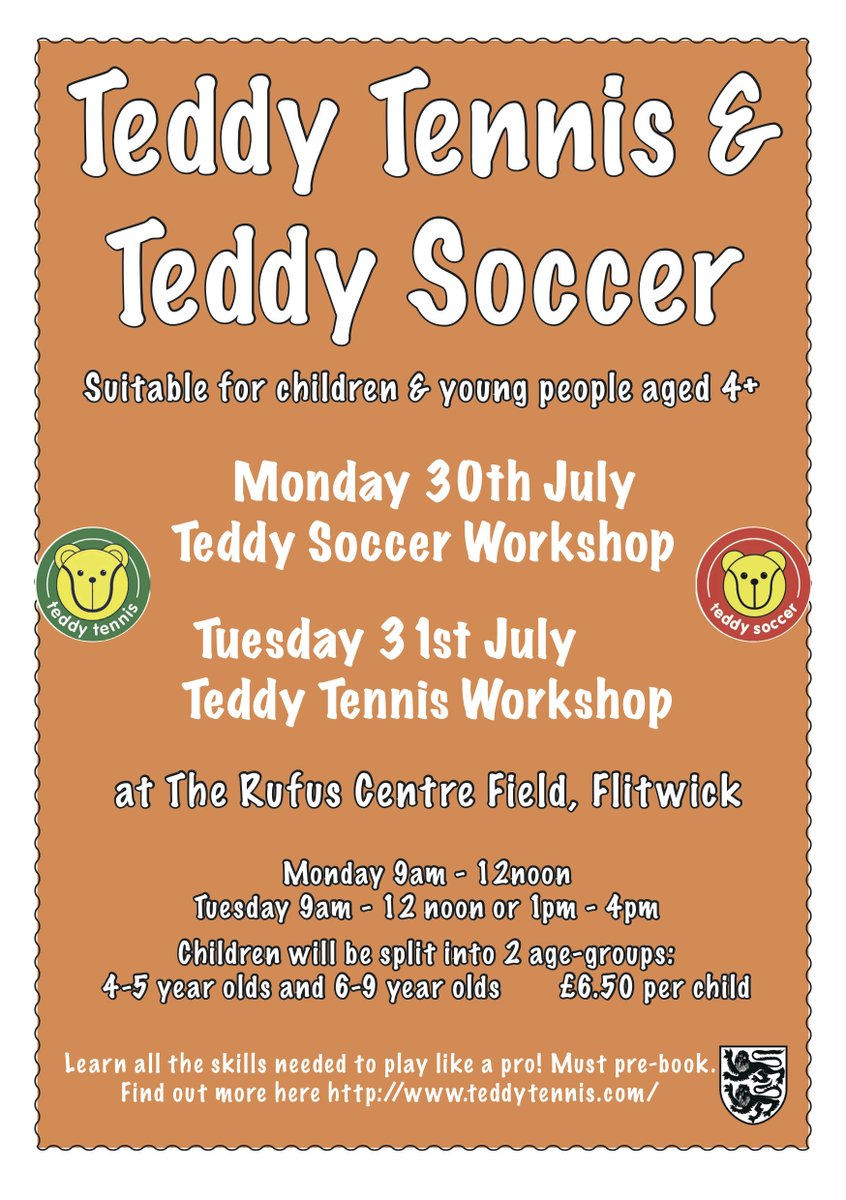 If your child likes #football or #tennis then there's no other place to be than at @RufusCentreFTC #Flitwick on Monday and/or Tuesday! Book via 01525 631900 @teddytennismk <a href="/teddysoccermk/">Teddy Soccer MK</a> #schoolsoutforsummer #schoolholidays