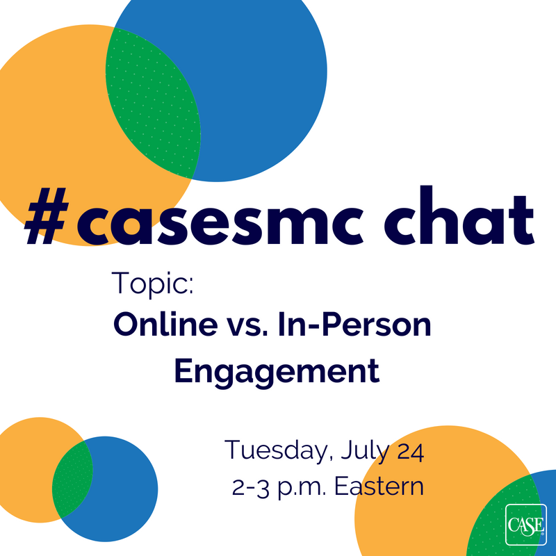 CASEAdvance's tweet photo. How do digital and in-person engagement work in tandem? How does one influence the other? Let's explore! Join today's #casesmc chat at 2 p.m. Preview the questions here: https://t.co/1g8gDbvjuF #hesm #highered #sachat #alumchat #eduweb18 https://t.co/7UKPvkXyUK
