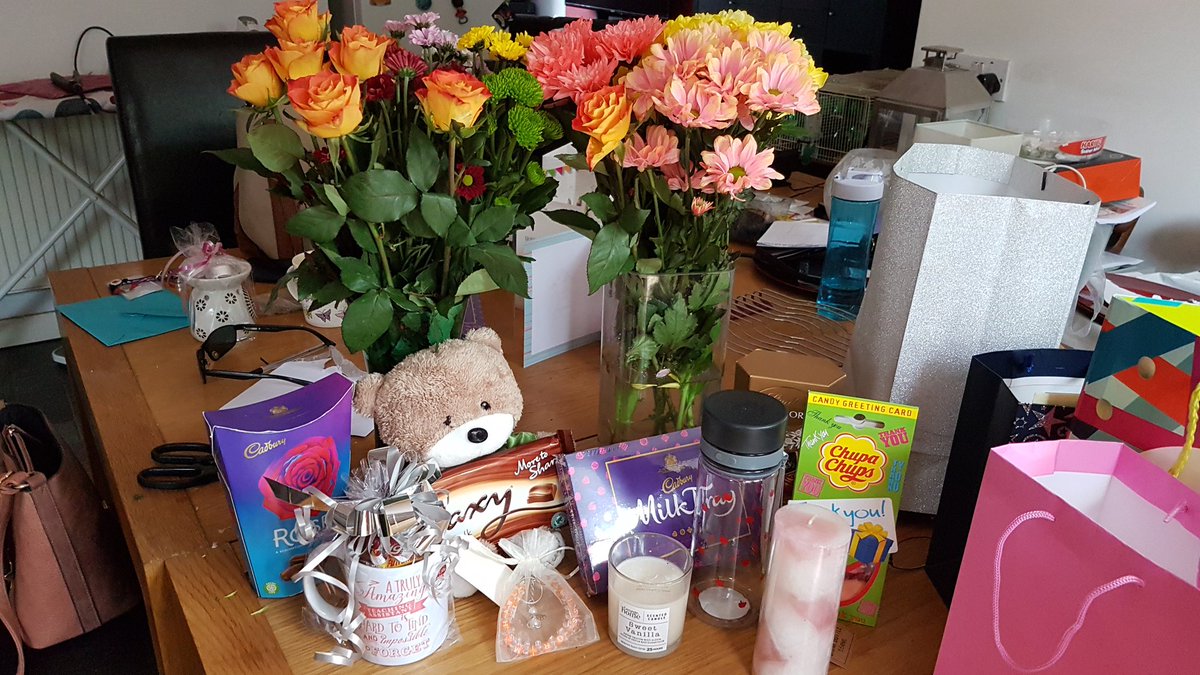 GrimshawShell's tweet photo. Lovely presents been spoilt by year 6 and their parents. Going to miss them all. Thank you to 6A and Miss Armson for a great year. Looking forward to next year xx😪😪xx https://t.co/hjKS75neSn