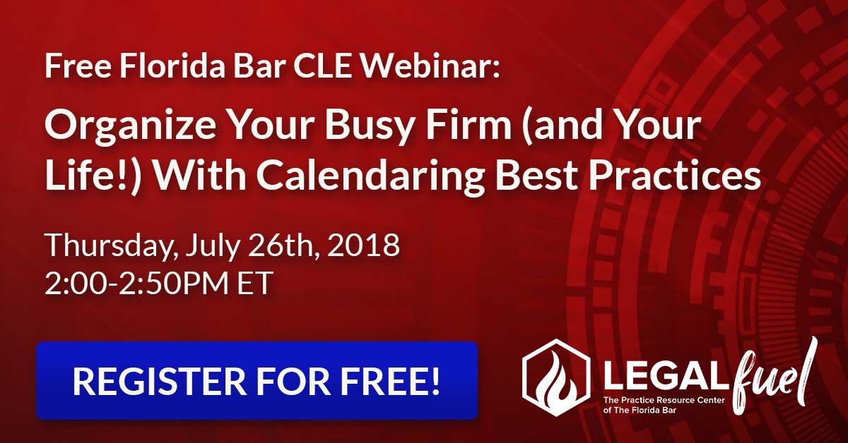 rocketmatter's tweet photo. Don't miss this week's #technology CLE for @TheFlaBar members on Calendaring Best Practices, presented in conjunction with @LegalFuel_FL. We'll be covering tips and tech to help you maximize your time and avoid missed deadlines! https://t.co/fOGzFkLt3e https://t.co/UkMLs4gZjs