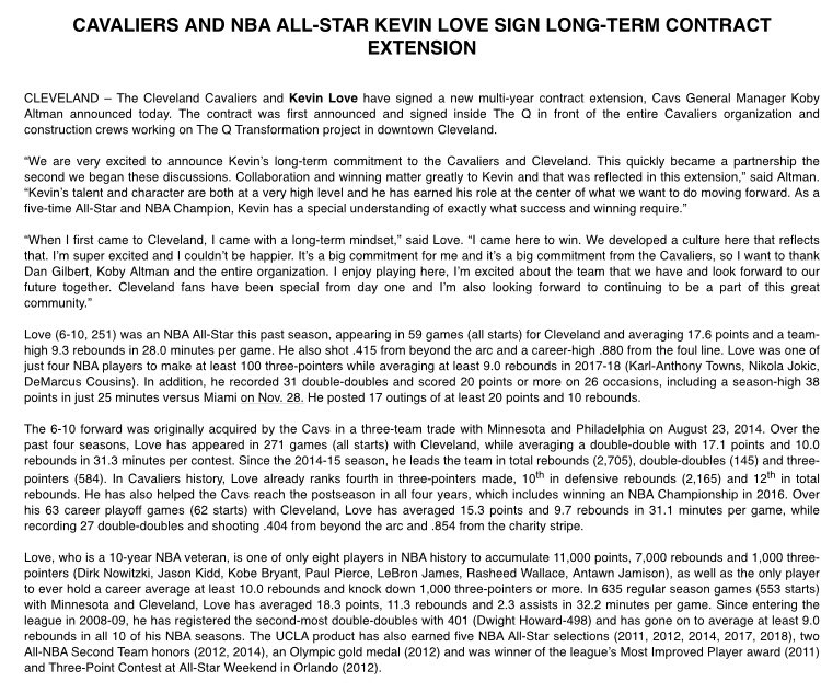 Kevin Love signs 4 year, $120 million extension with @cavs