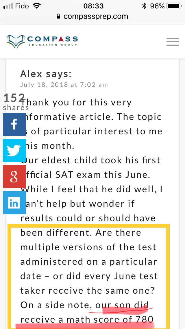 Cathy00605807's tweet photo. OMG! Is it possible?! There’s one person named Alex replied to the article https://t.co/5DJE1C36AO
Saying his son received 780 on this June SAT math ( missed one), not 770...
 #rescoreJuneSAT https://t.co/kWy44sicSh