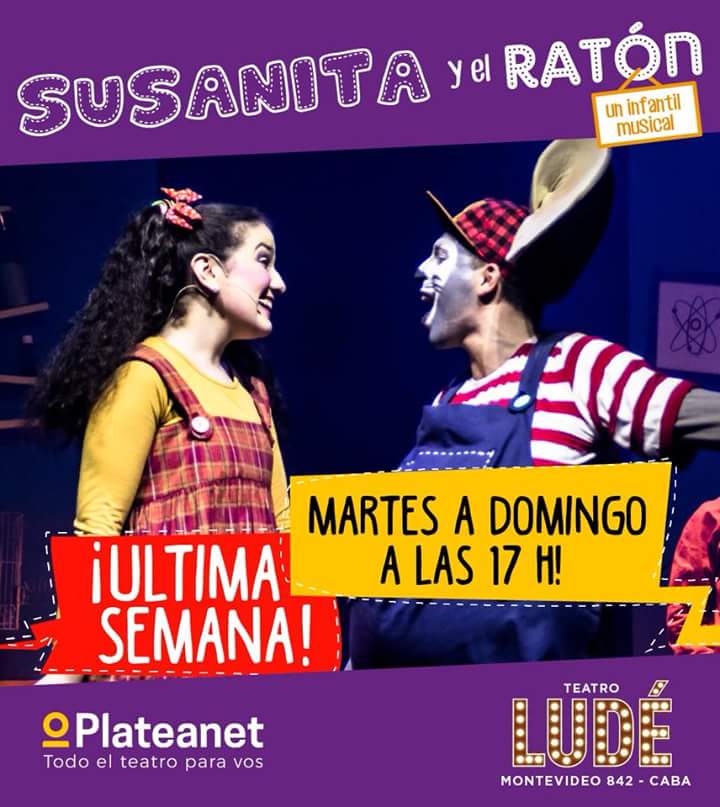 #VACACIONESDEINVIERNO
👬👭👬👫👬👭👫👬👭👭👬👫

#últimasemana de #SusanitayelRaton 👧🐭

Funciones hasta el Domingo 29 TODOS LOS DÍAS a las 17hs!  

Un espectáculo para cantar y bailar en #familia 🎶

Entradas por <a href="/Plateanet/">Plateanet</a> o en boleteria de <a href="/LudeTeatro/">Teatro LUDÉ</a> 💥