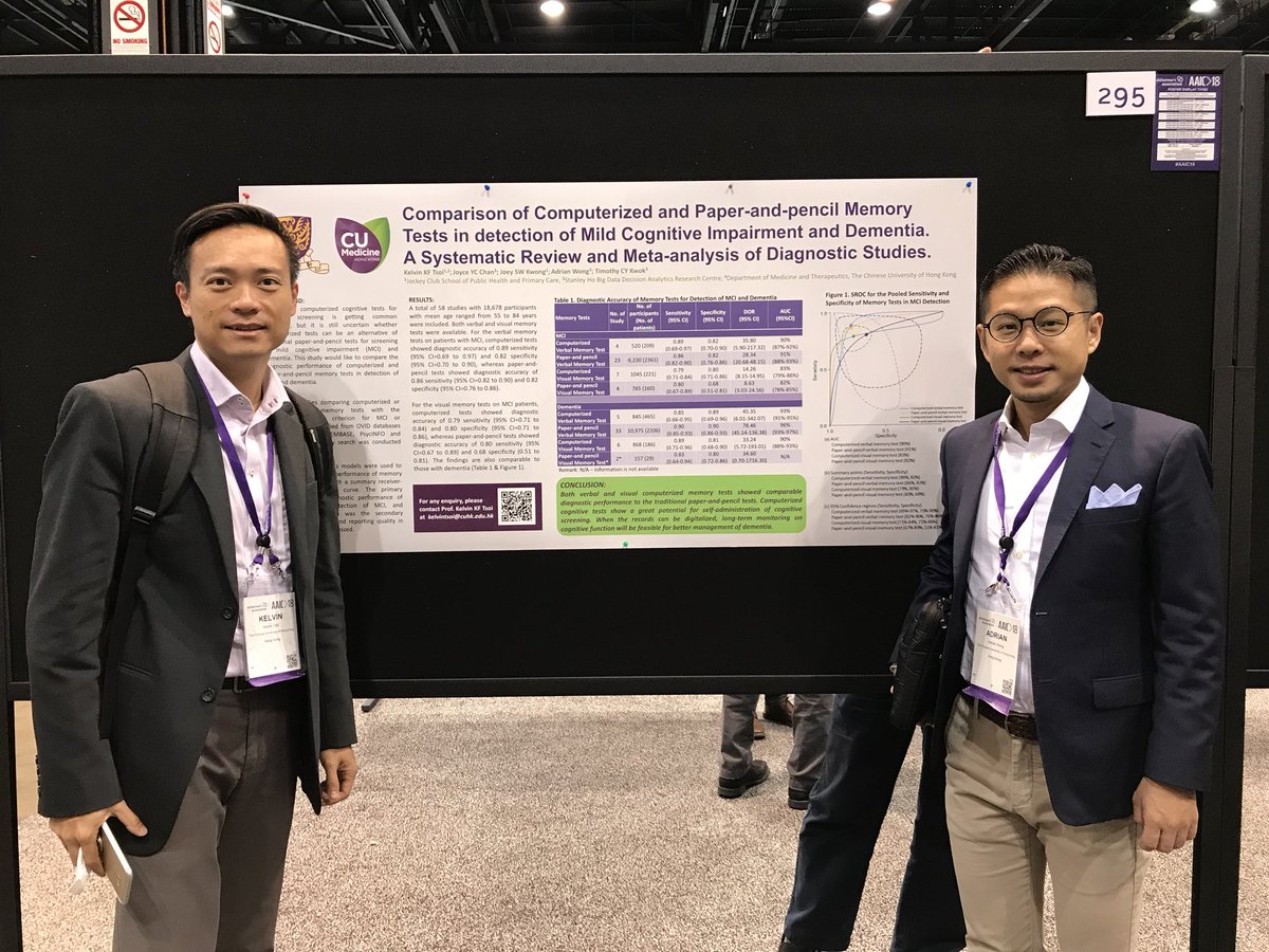 CUHKneurology's tweet photo. Meeting more and more colleagues from @CUHKMedicine at #AAIC18! Check out more posters today at P3-78, P3-295, P3-416. 

#dementia #cognitiveimpairment #cognitiveassessment #MachineLearning #systematicreview #neuroimaging https://t.co/CyQAGWJSJZ