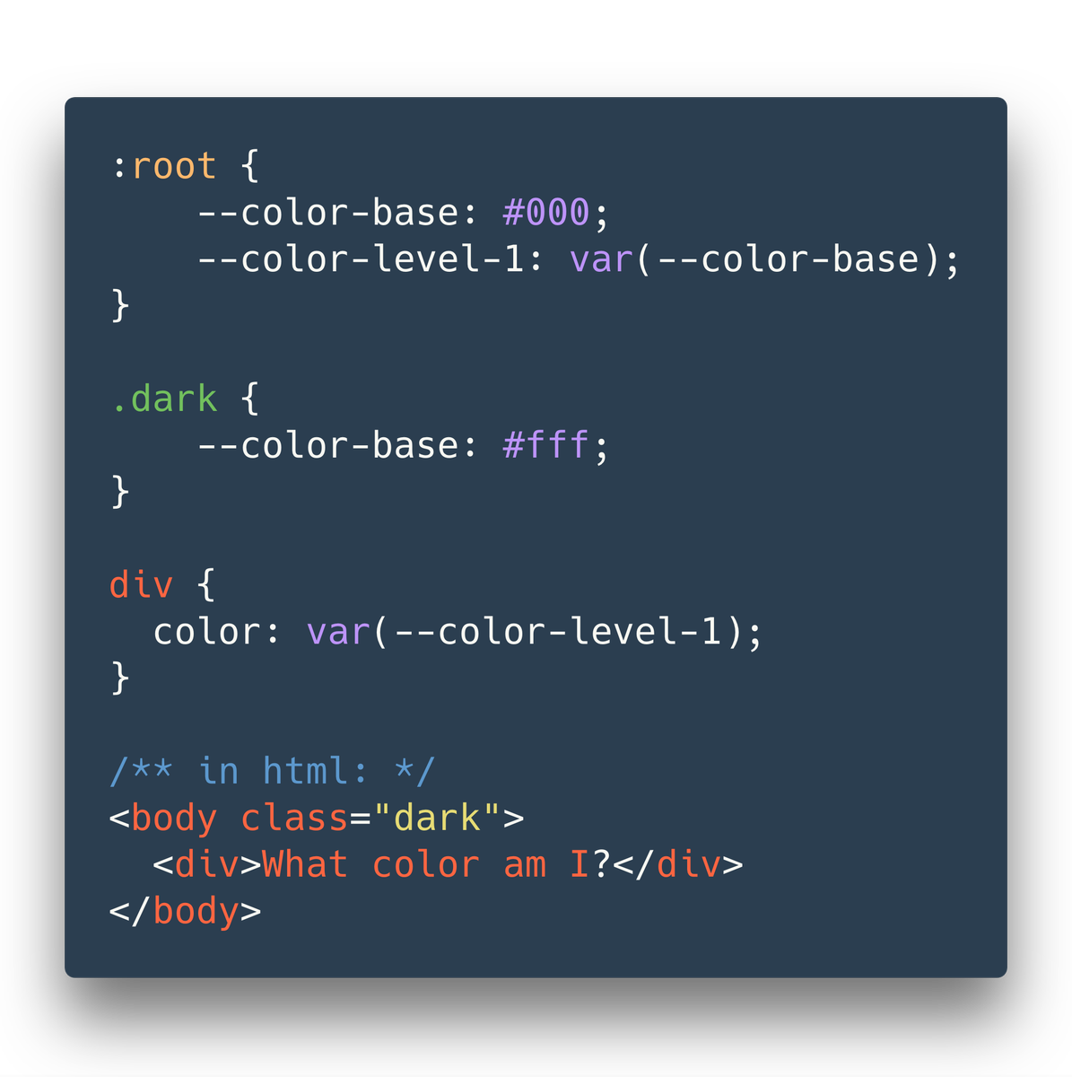 everdimension's tweet image. What color will the text be? @LeaVerou @andreysitnik #csscustomproperties #cssvariables #CSS