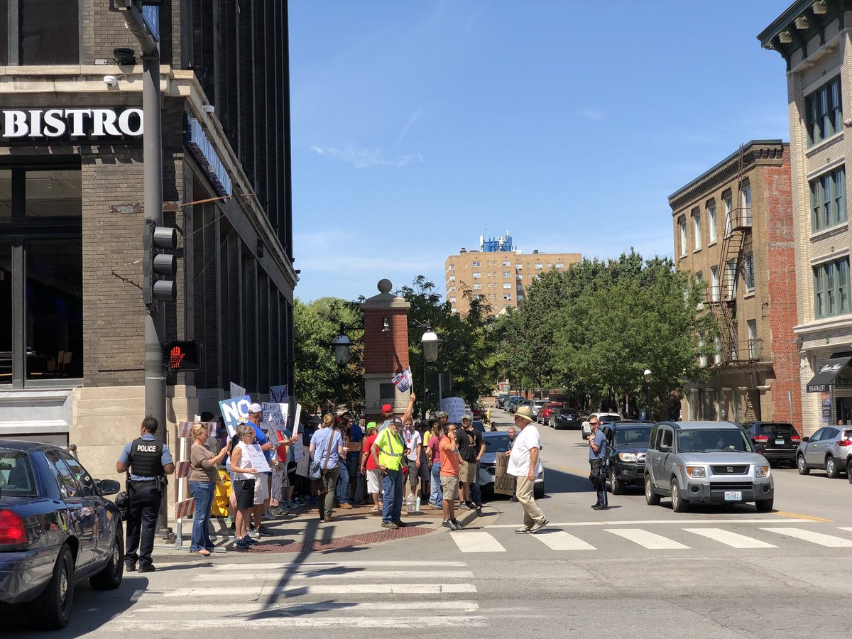 ron_busse's tweet photo. President Trump protesters, 10th and Broadway, KCMO. https://t.co/YLJw7RJv6c